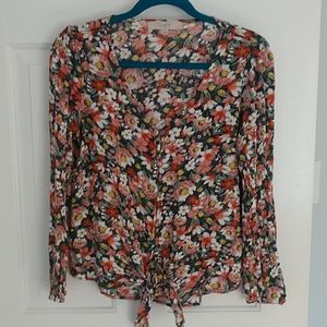 Loft floral tie front blouse